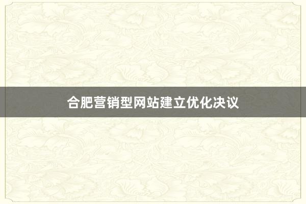 合肥营销型网站建立优化决议
