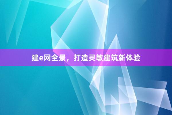 建e网全景，打造灵敏建筑新体验